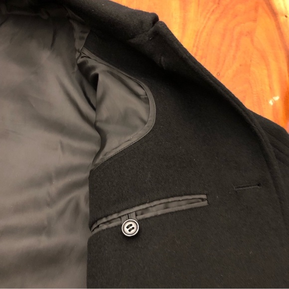 Vintage Cashmere Wool Fil A Fil  Oversized Classic Black Pea Coat Winter Jacket - Picture 6 of 14